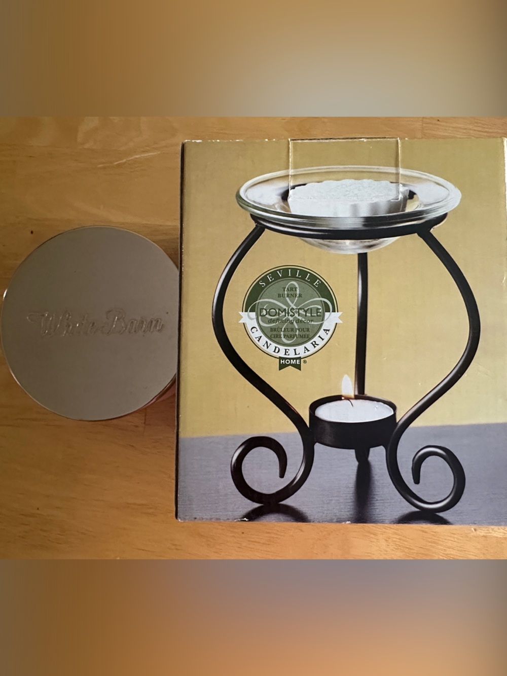 Black Metal Candle Stand with Glass Tray + FREE candle